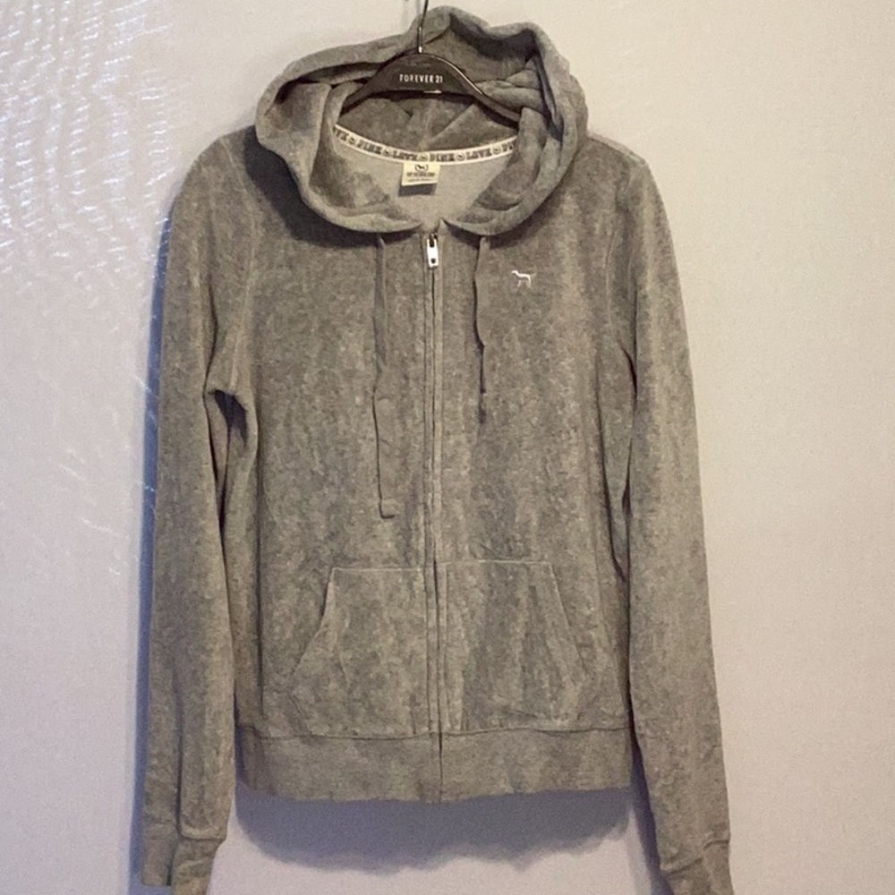 Pink grey velour zip up hoodie size small
